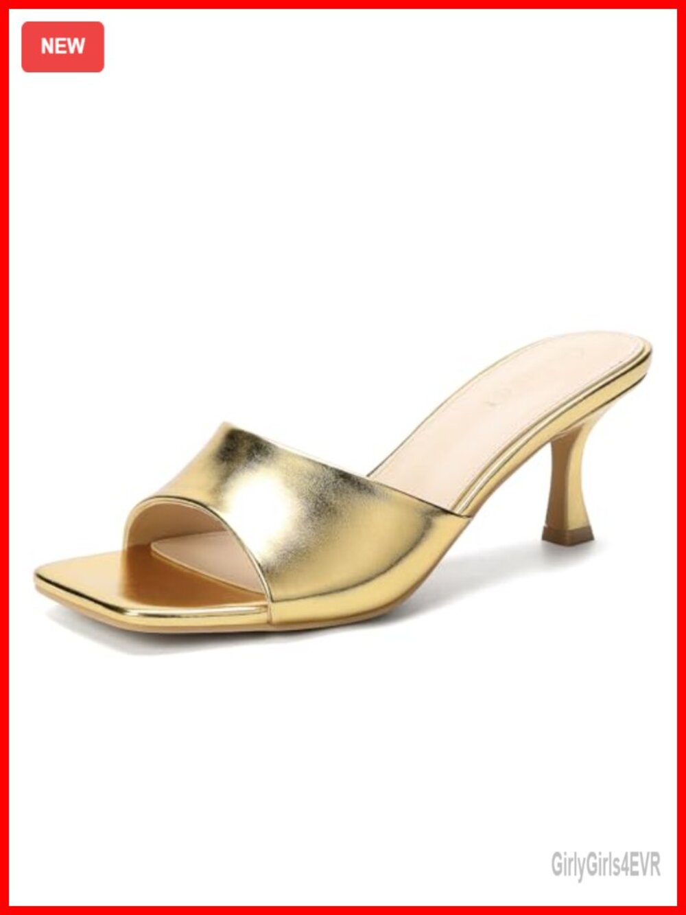 Kitten Heel Mules Square Open Toe Slide Sandals PU Knit Comfort